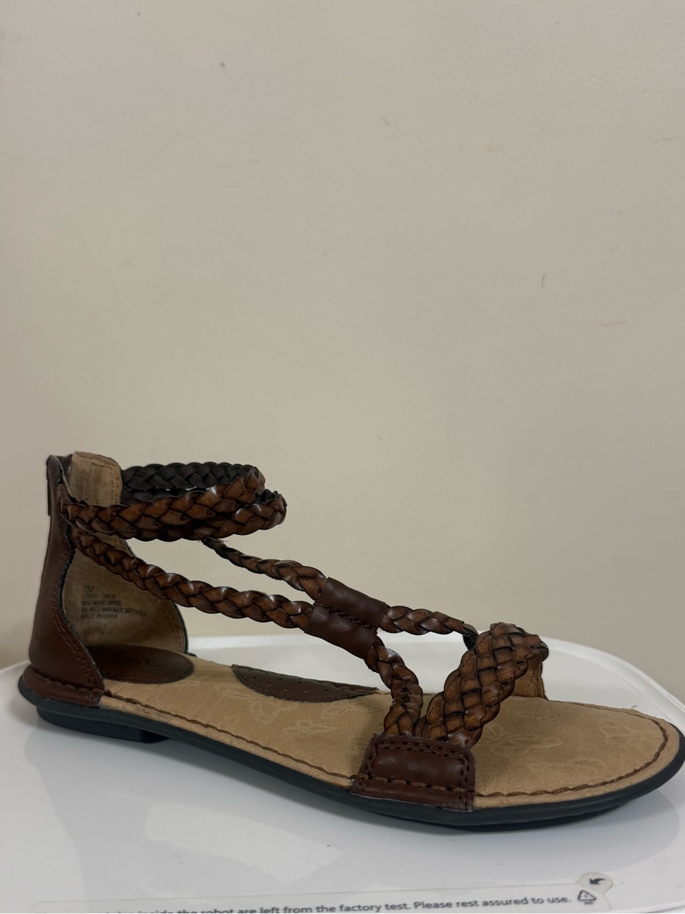 b.o.c. Brown Braided Leather Ankle-Strap Sandals